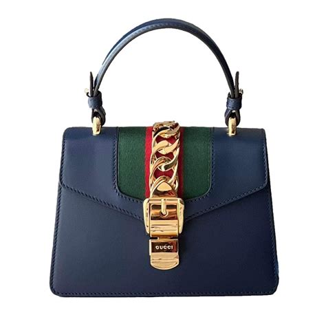 Túi Xách Gucci Sylvie Mini Leather Bag Màu Xanh Navy